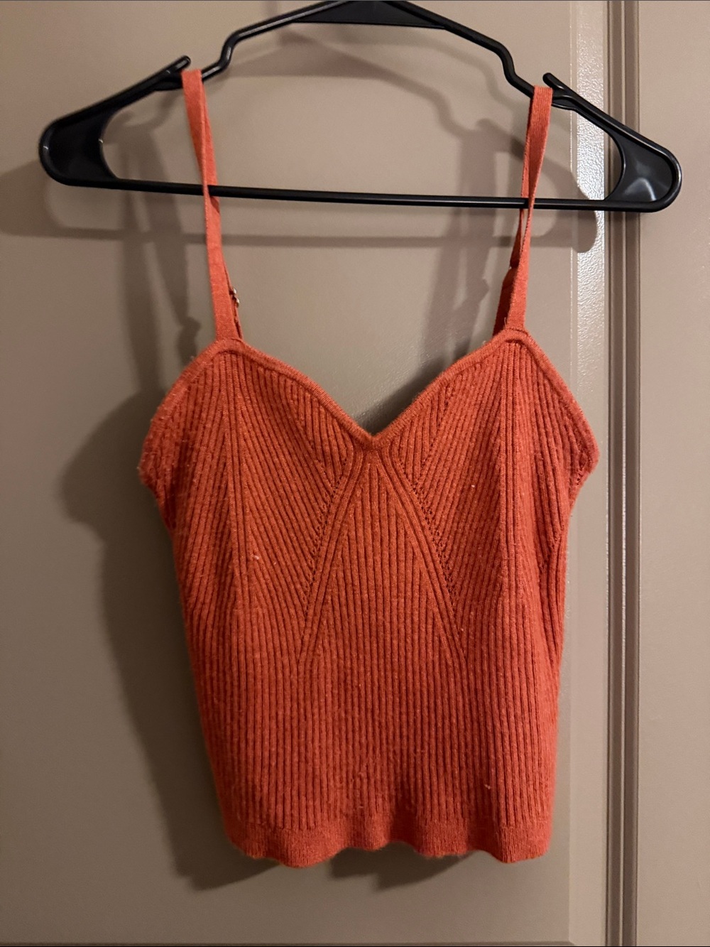Rust Orange Ribbed Knit Cami Tank Top